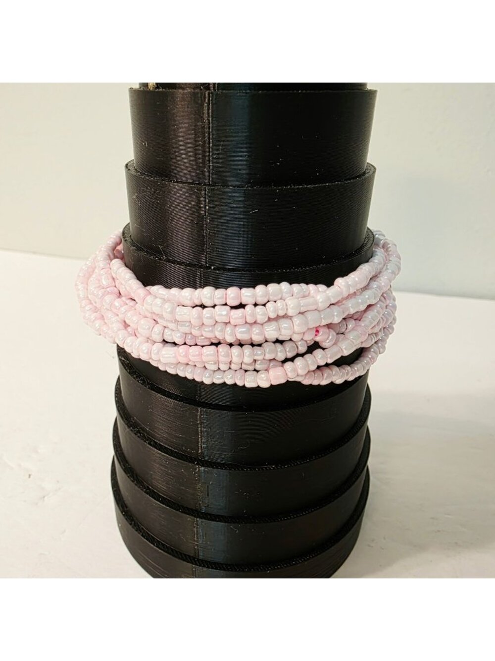 Vtg Mini Pink Seed Beaded Multi-strand Silver Tone Accent Bracelet